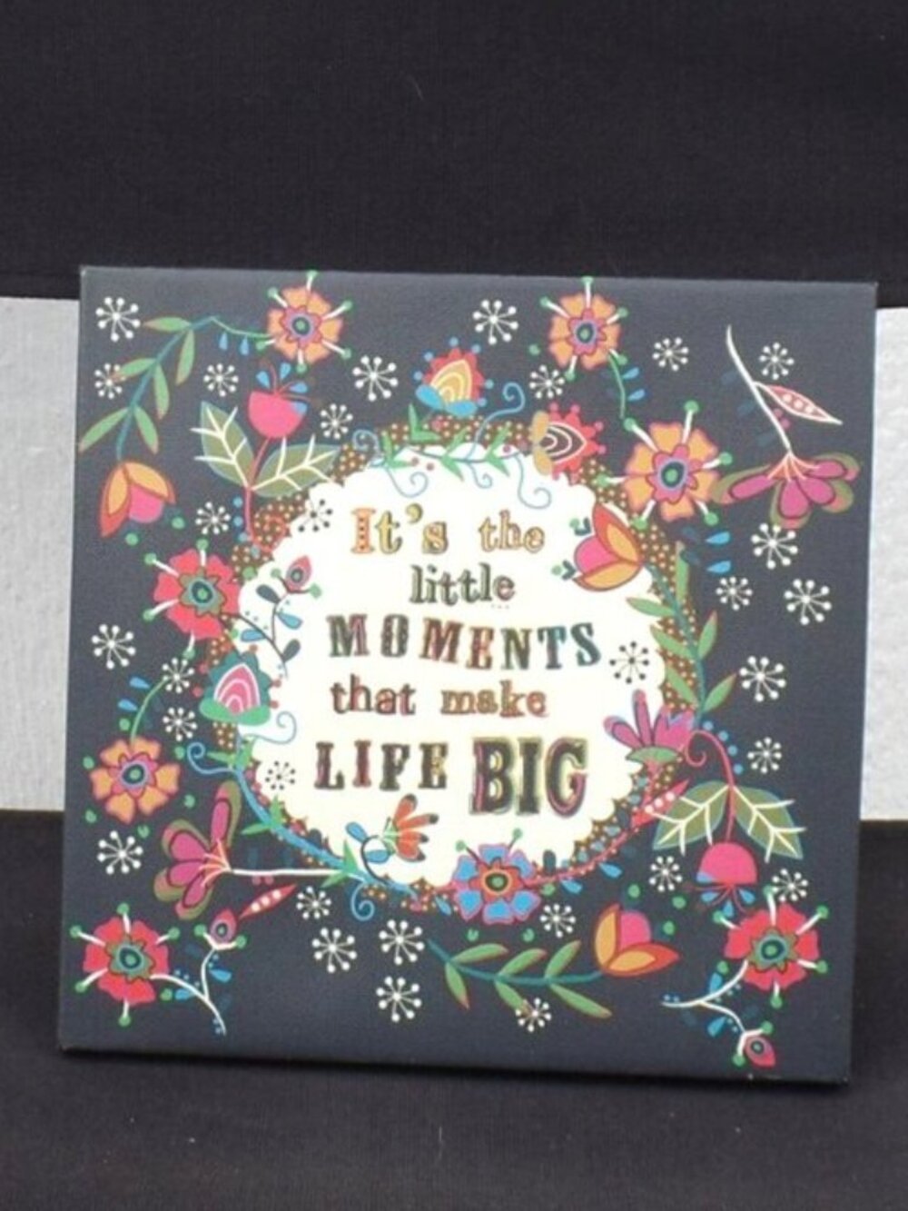 Natural Life Canvas Art Black w/Floral NWT